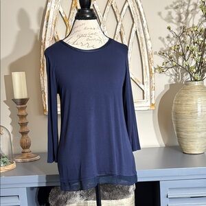 Marled Blue 3/4 Sleeve Relaxed Blouse